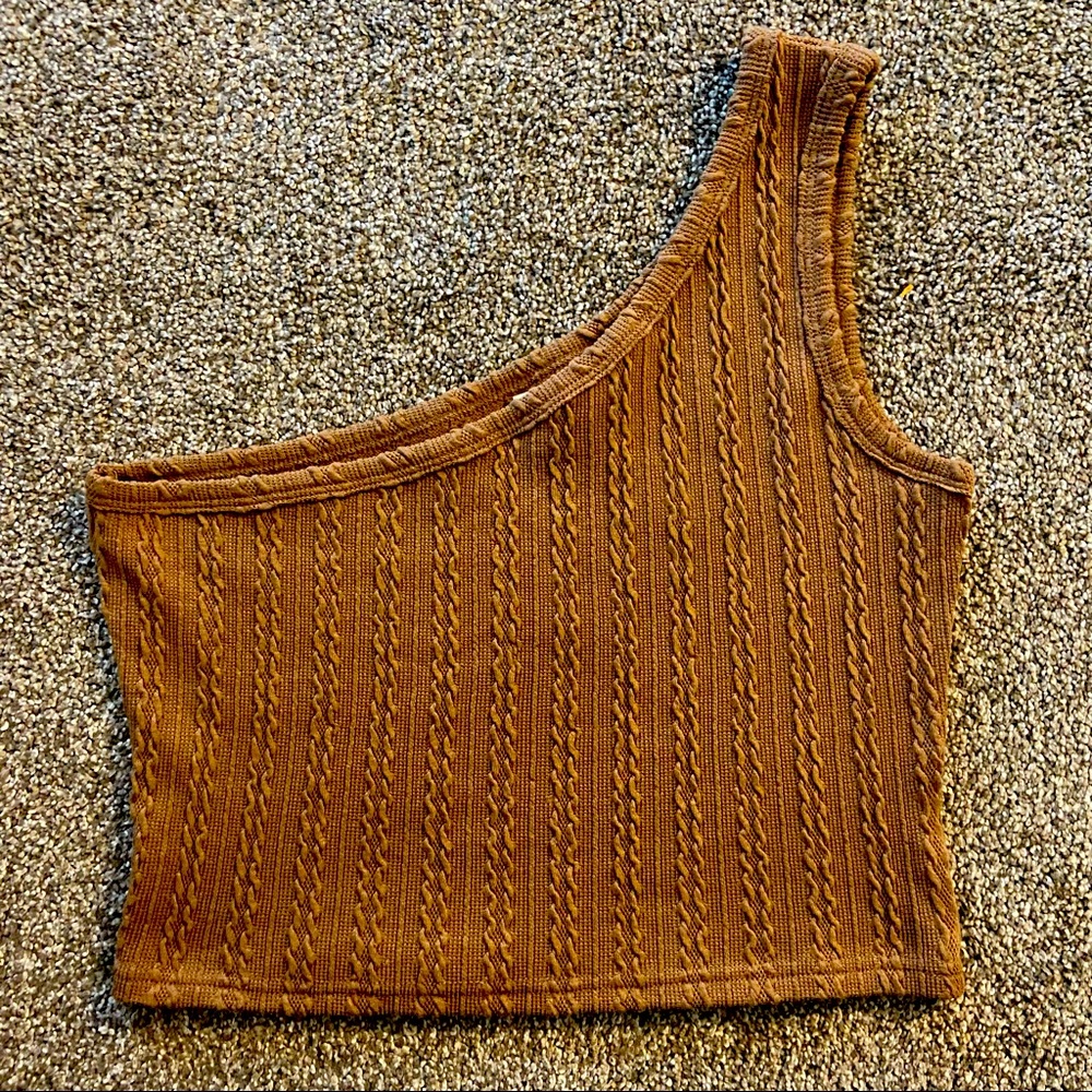 Romwe One Shoulder with Detailing Crop Top Brown